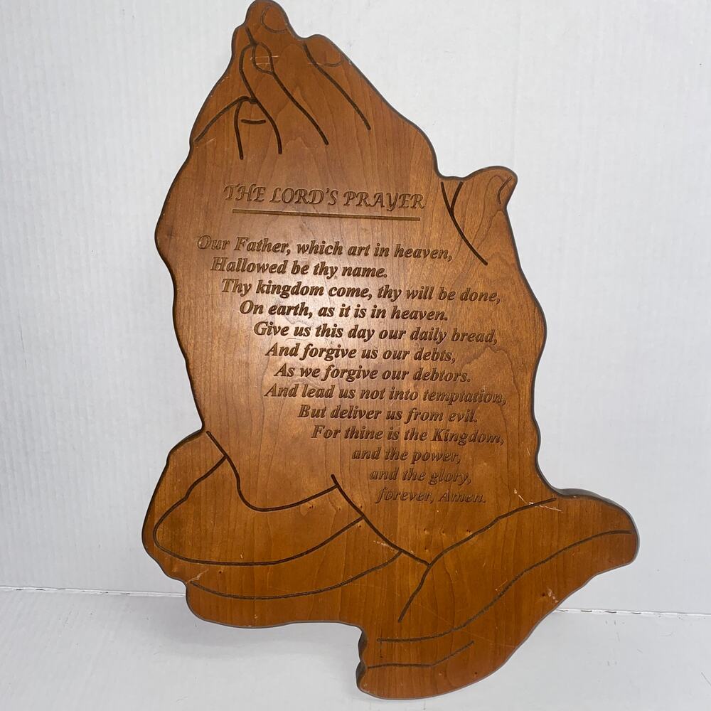 The Lord's Prayer Praying Hands Engraved Solid Wood Wall Hanging Plaque Decor